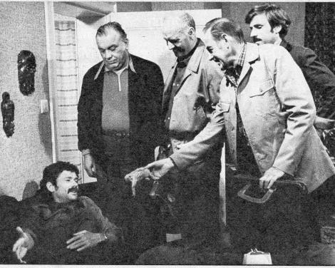 Foto: “FF dabei”, Nr. 37/1984, Seite 26; im Bild von links: Peter Reusse, Arnim Mühlstädt, Achim Petry, Herbert Köfer und Eckhard Bilz.